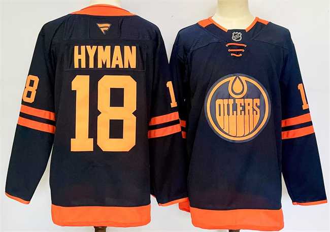 Men%27s Edmonton Oilers #18 Zach Hyman Navy 2024-25 Stitched Jersey